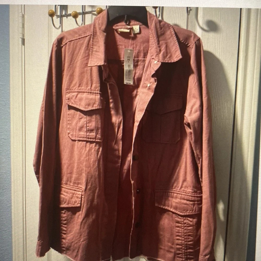 Westbound Womens Denim Jean Jacket Tattered Edges Metal Buttons Size L NWT